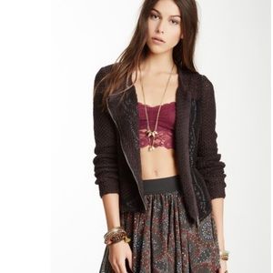 FREE PEOPLE Femme Fatal Knit Moto Sweater Jacket